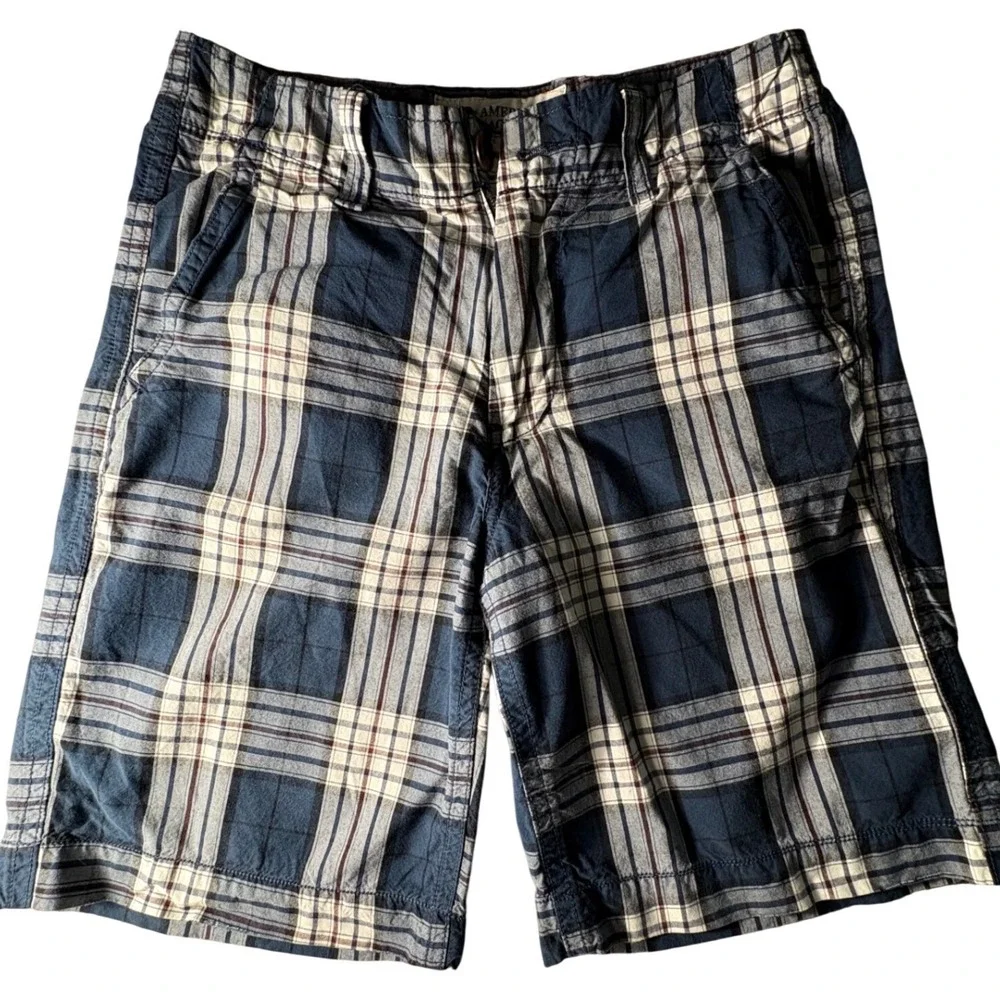 American Eagle Outfitters Mens Blue Plaid Classic Length Shorts Size 30